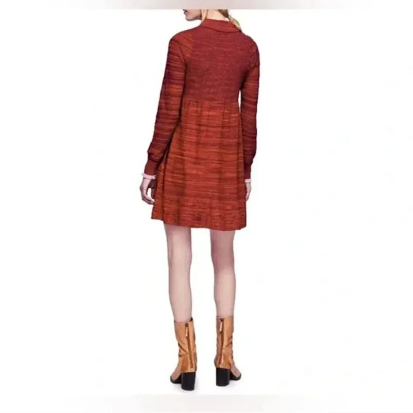 Free People Rain or Shine Dress Knit Sweater Long Sleeve Collared Pleated Small - Picture 6 of 10